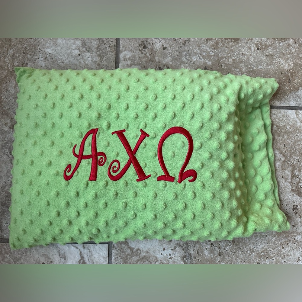 AXO Green Pillow with Red Embroidery